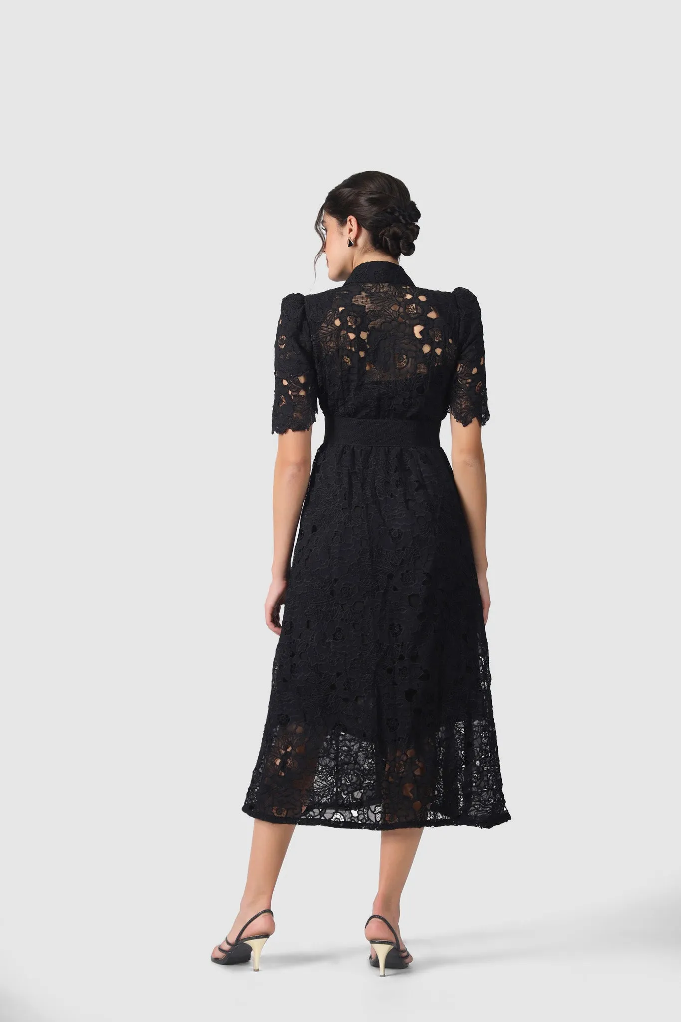 WILLOW LACE PUFF SLEEVE MIDI DRESS