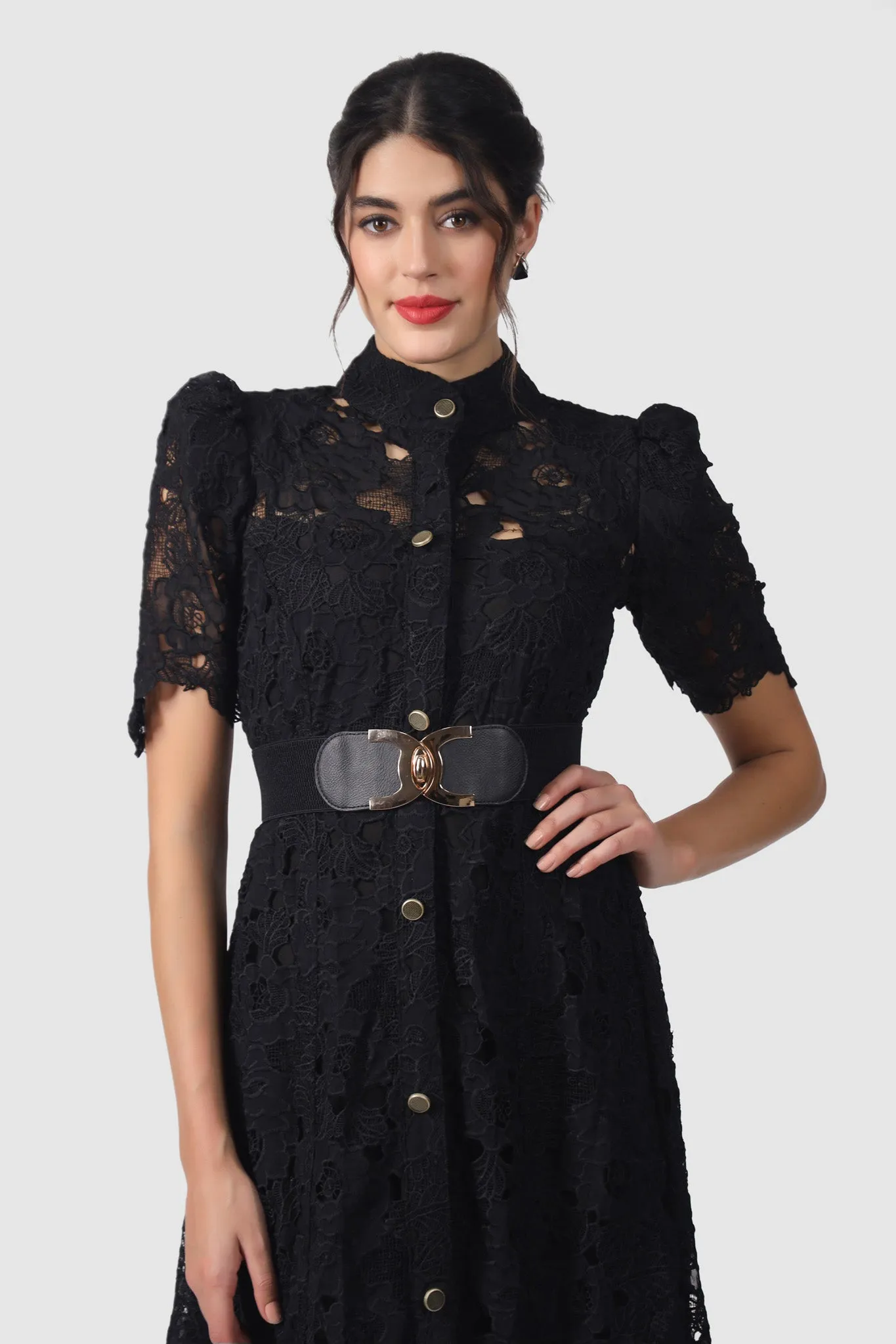 WILLOW LACE PUFF SLEEVE MIDI DRESS