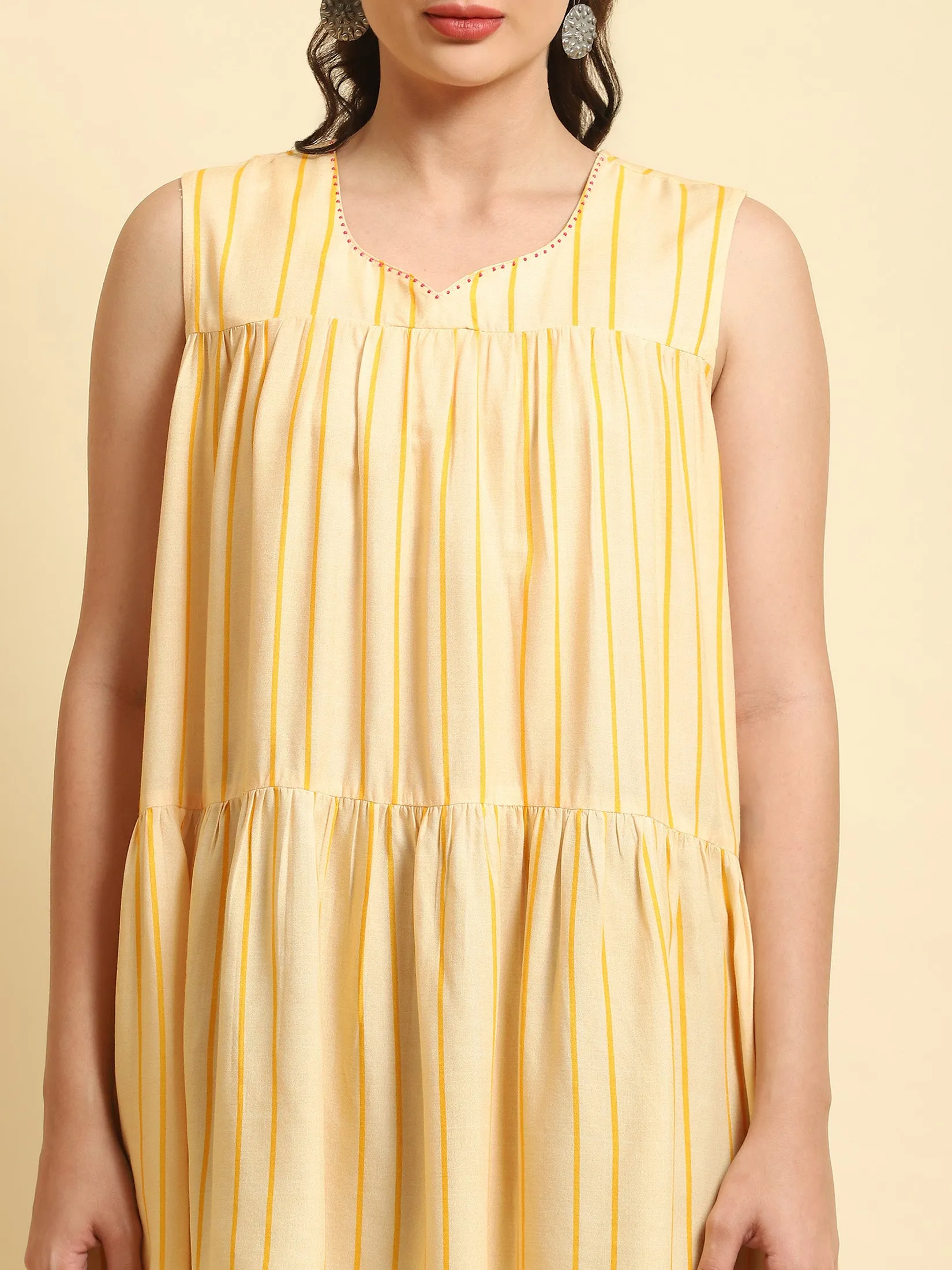 Women Yellow Stripe Printed Tunic