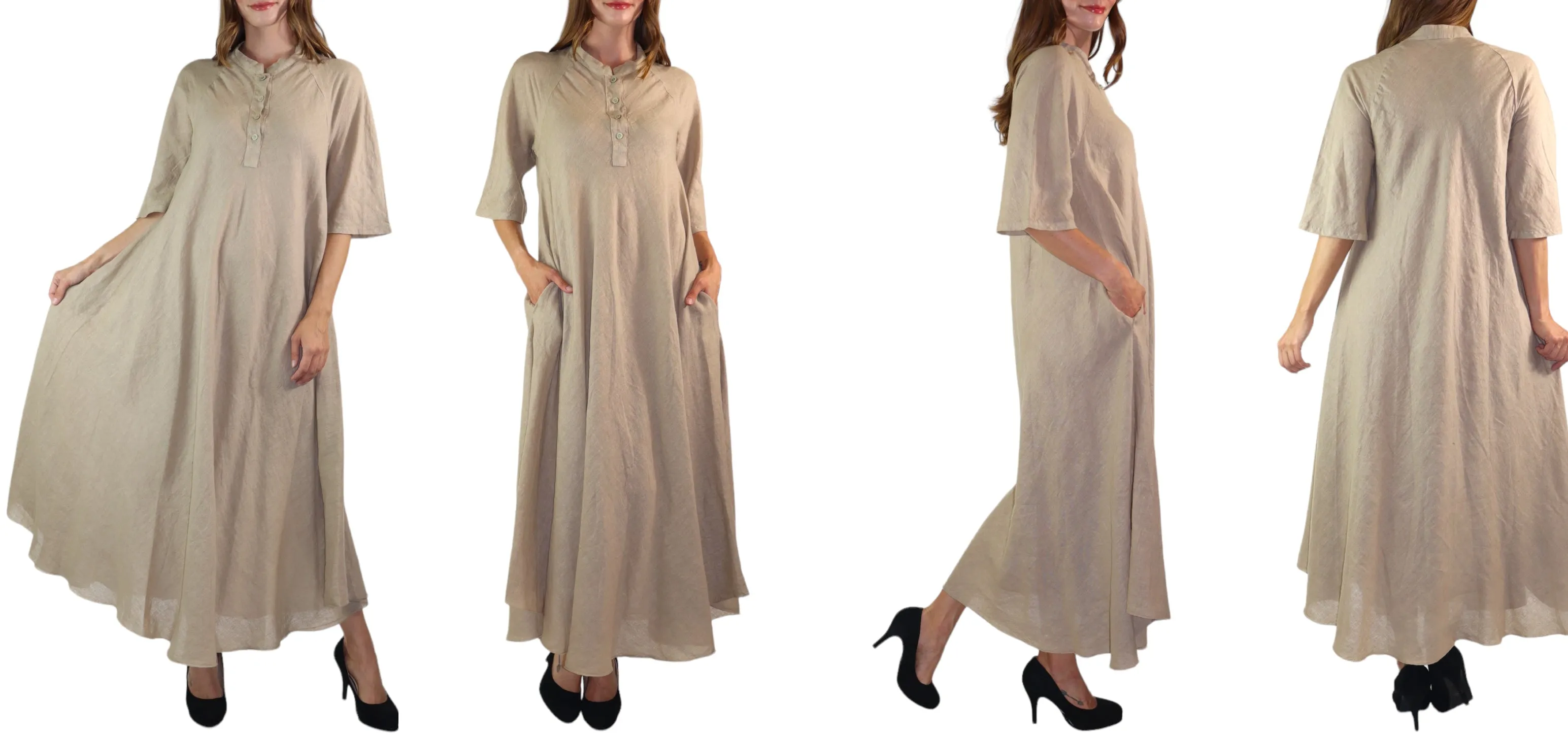 Womens Loose Fit All Natural Draped Linen Maxi Dress | One Size Fits All (S-XXL)