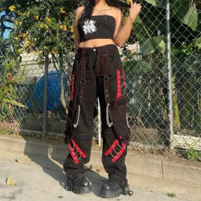 Women's Spring/Autumn Gothic Bandage Chain Hip Hop Casual Pants