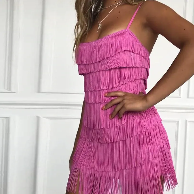 Women's Summer Sheath Polyester Short Dress With Tassels