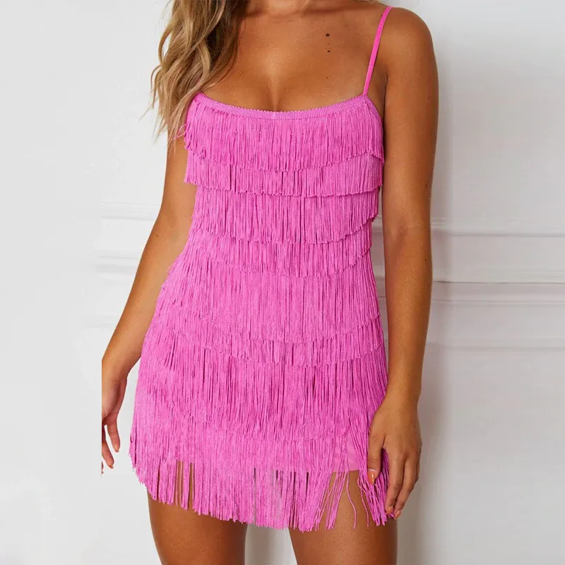 Women's Summer Sheath Polyester Short Dress With Tassels