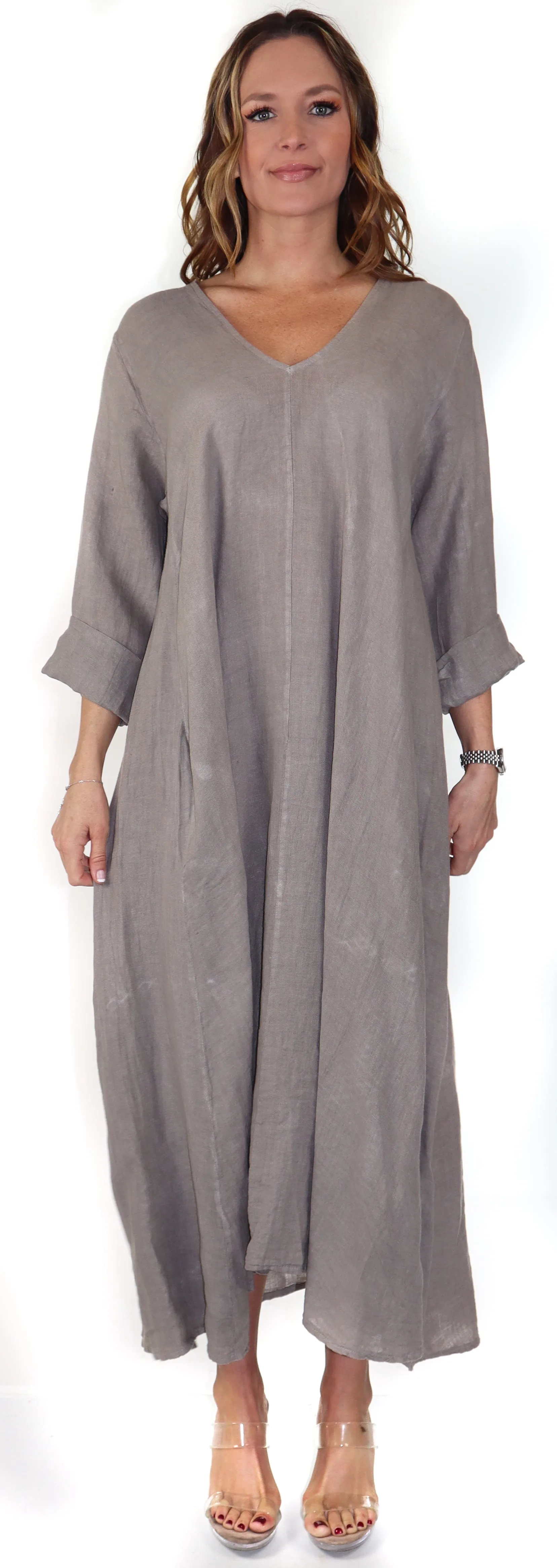 Womens Swing Maxi Dress, Loose Fitting, Made in Italy | Regular and Plus Sizes, 100% Linen
