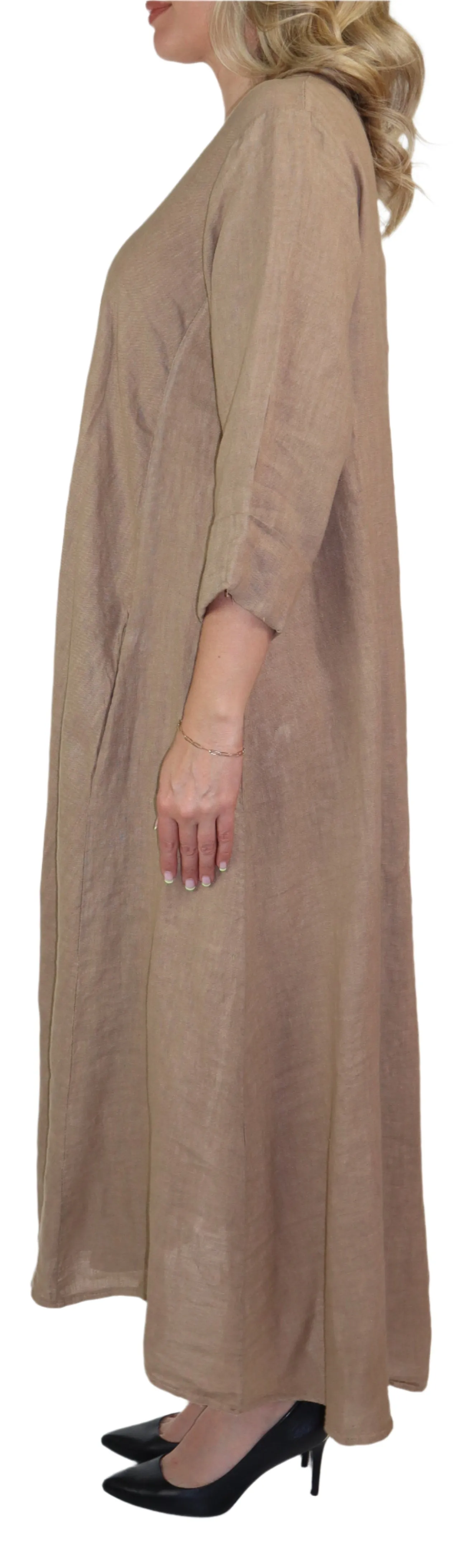 Womens Swing Maxi Dress, Loose Fitting, Made in Italy | Regular and Plus Sizes, 100% Linen