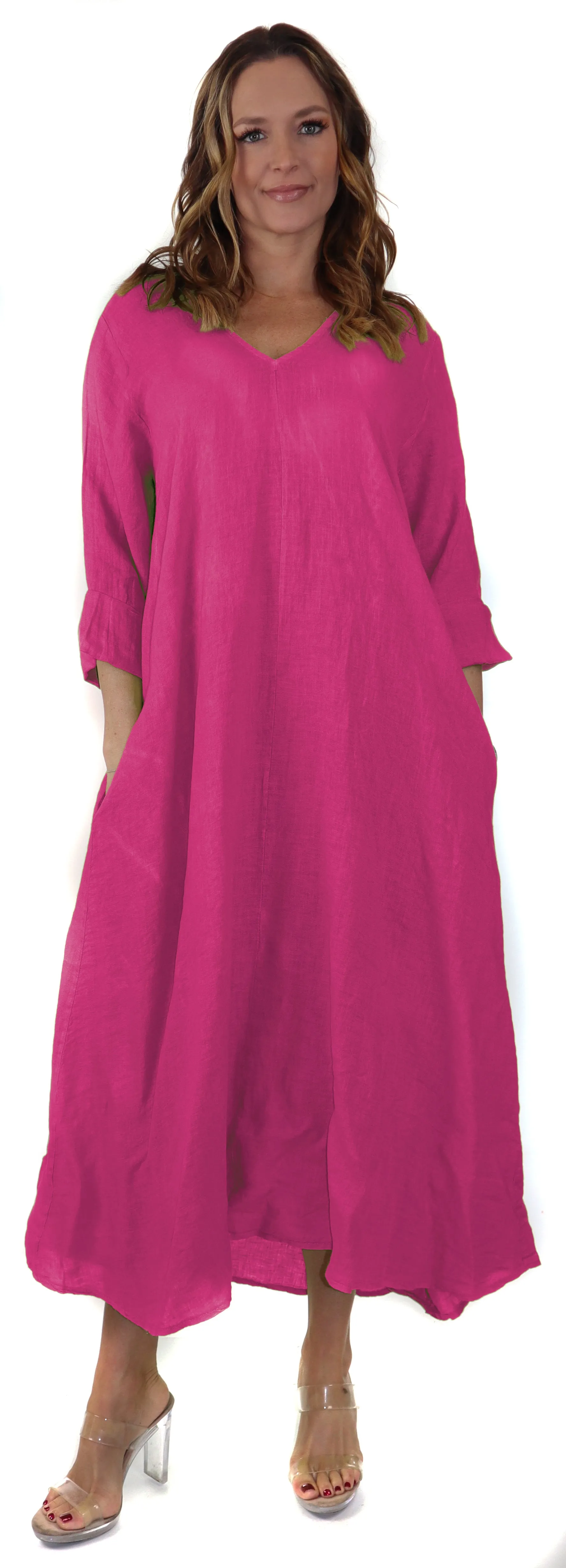 Womens Swing Maxi Dress, Loose Fitting, Made in Italy | Regular and Plus Sizes, 100% Linen