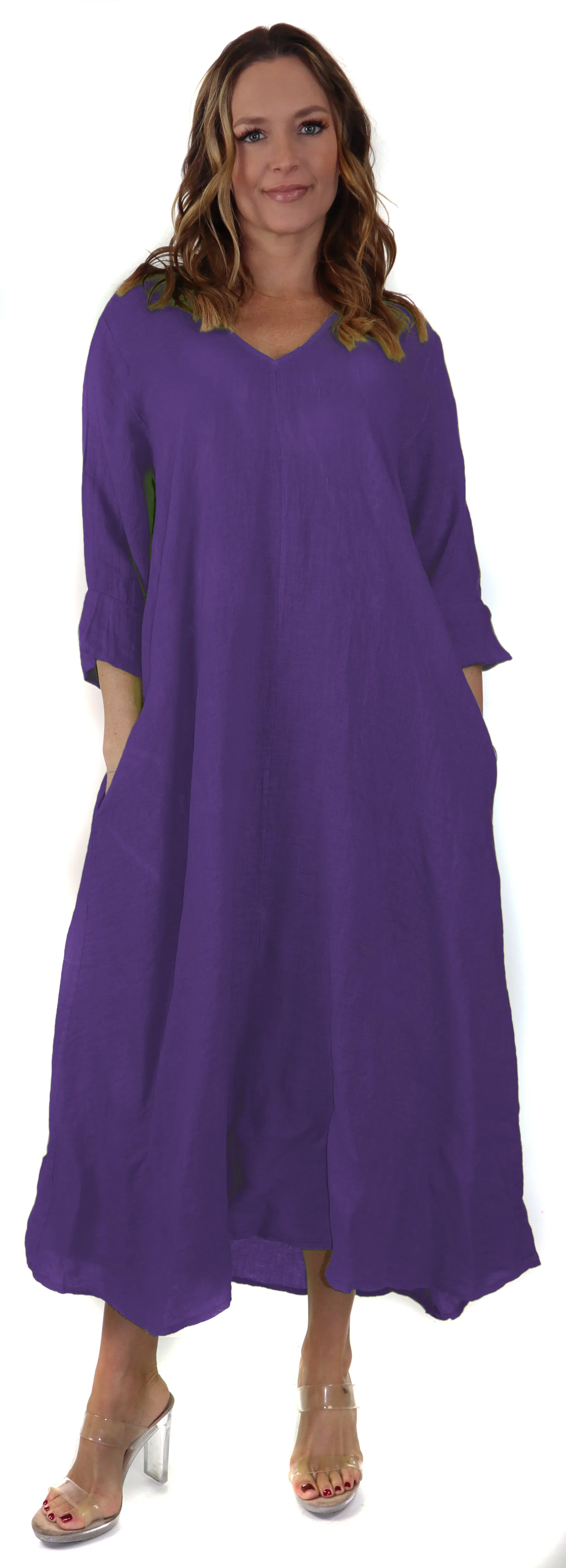 Womens Swing Maxi Dress, Loose Fitting, Made in Italy | Regular and Plus Sizes, 100% Linen