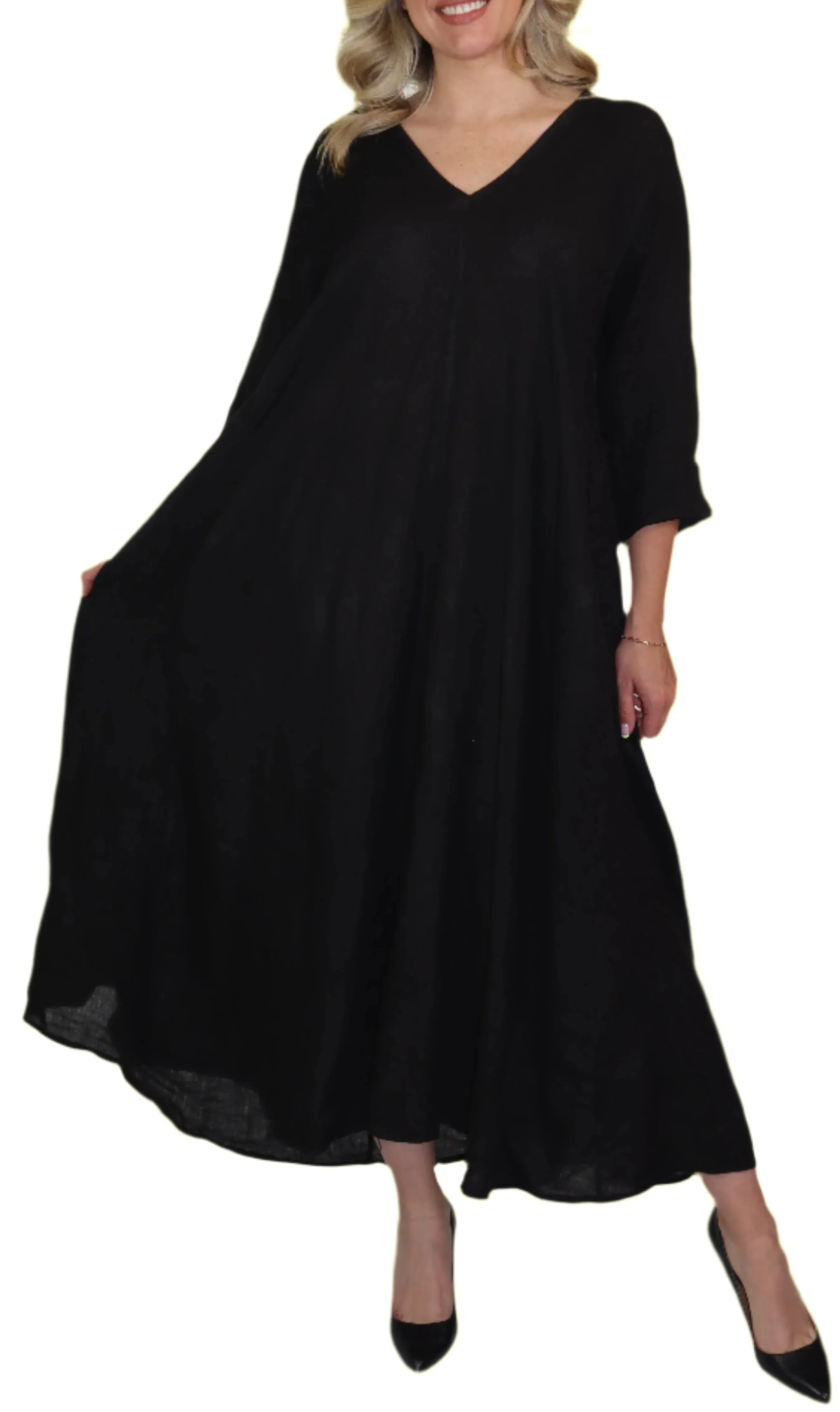 Womens Swing Maxi Dress, Loose Fitting, Made in Italy | Regular and Plus Sizes, 100% Linen