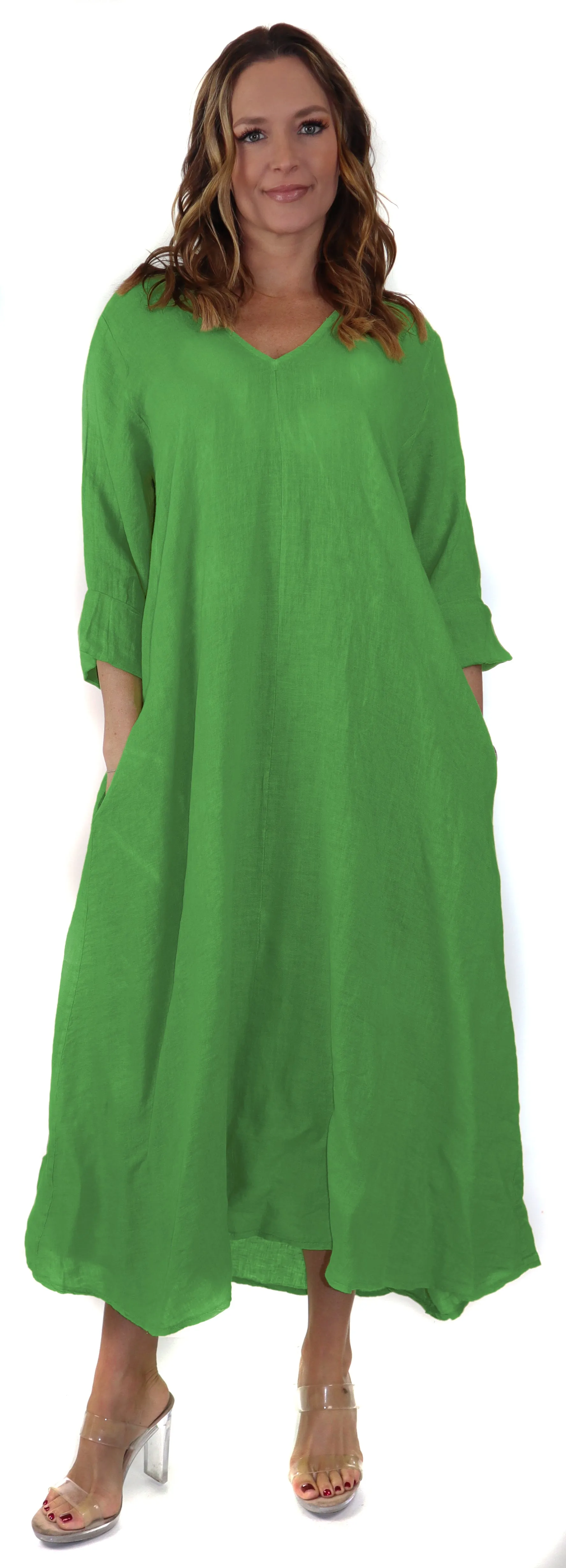 Womens Swing Maxi Dress, Loose Fitting, Made in Italy | Regular and Plus Sizes, 100% Linen