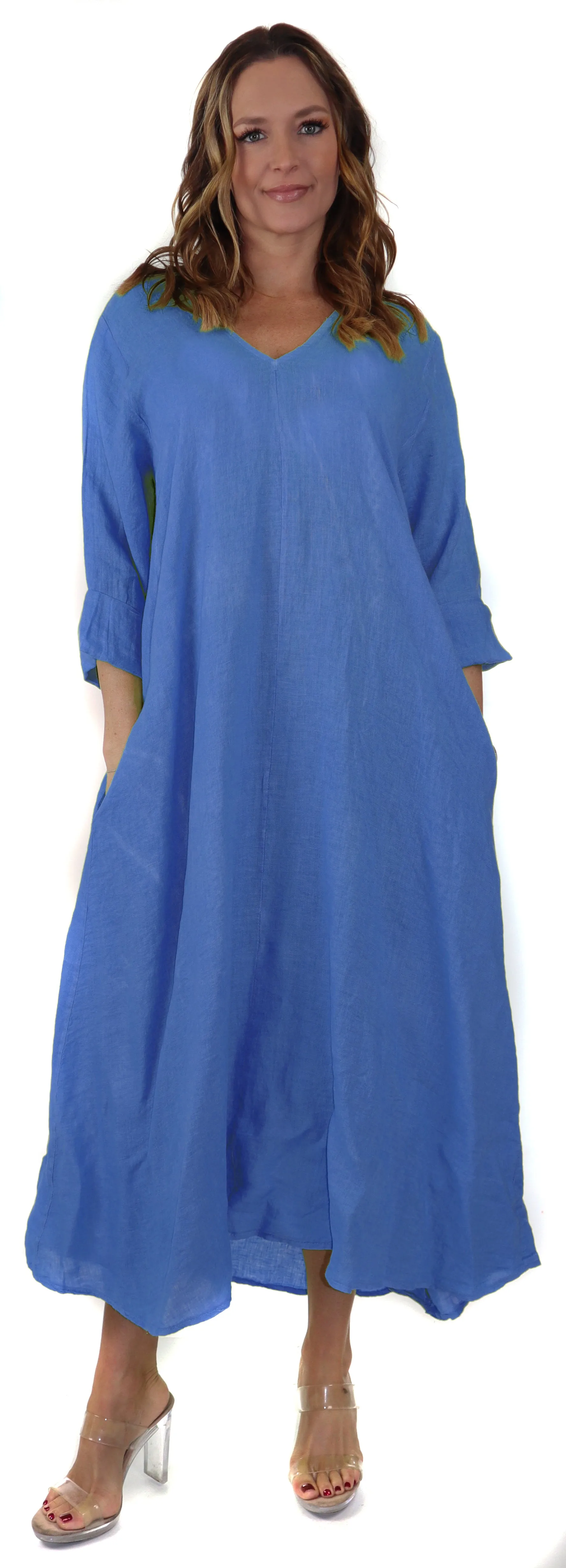Womens Swing Maxi Dress, Loose Fitting, Made in Italy | Regular and Plus Sizes, 100% Linen
