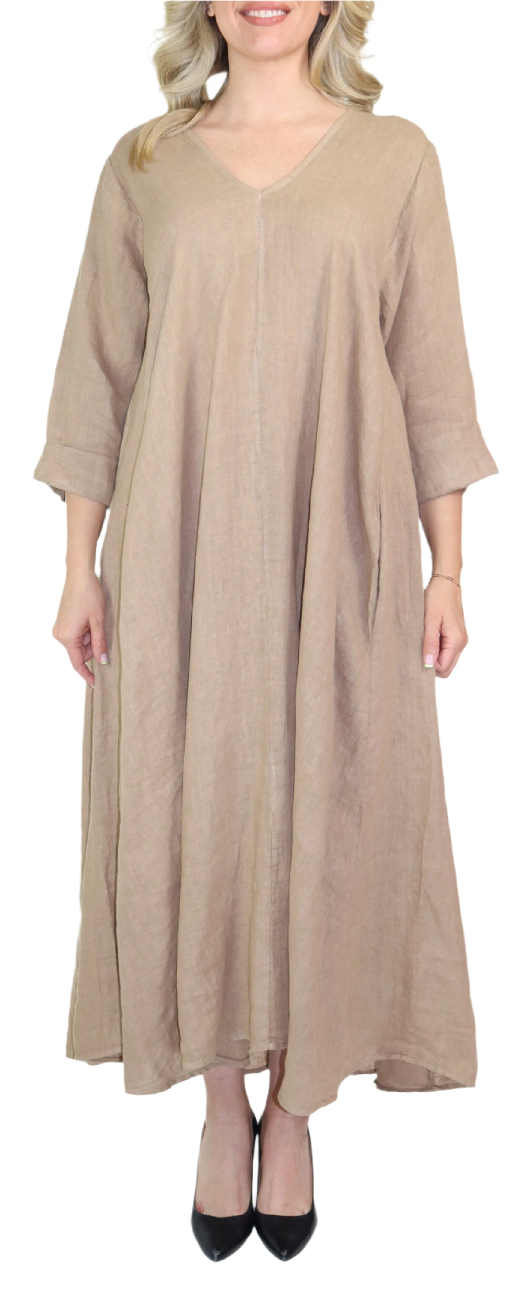 Womens Swing Maxi Dress, Loose Fitting, Made in Italy | Regular and Plus Sizes, 100% Linen