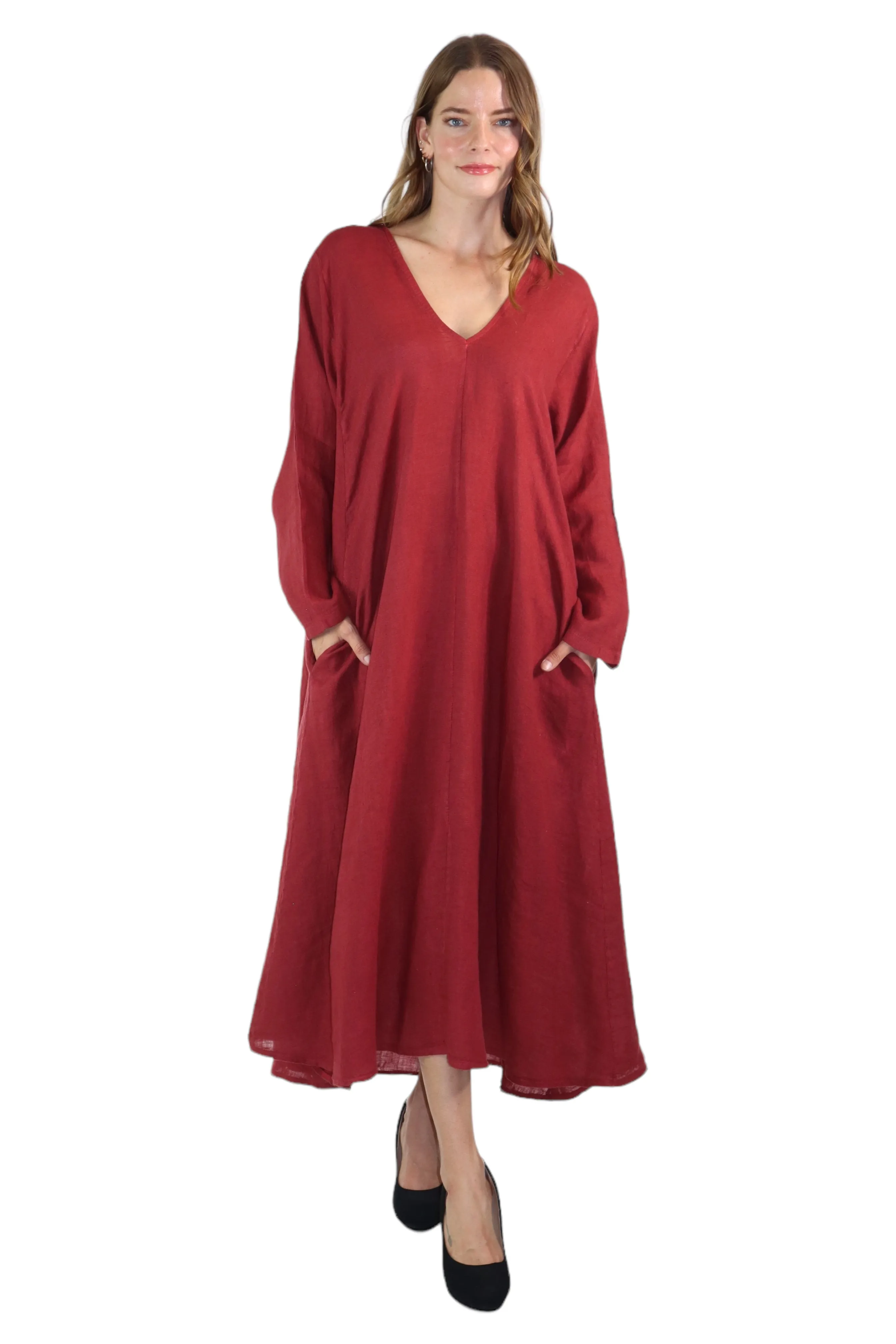 Womens Swing Maxi Dress, Loose Fitting, Made in Italy | Regular and Plus Sizes, 100% Linen