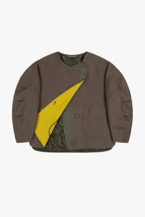 Wool Cropped Peacoat - Olive / Chartreuse