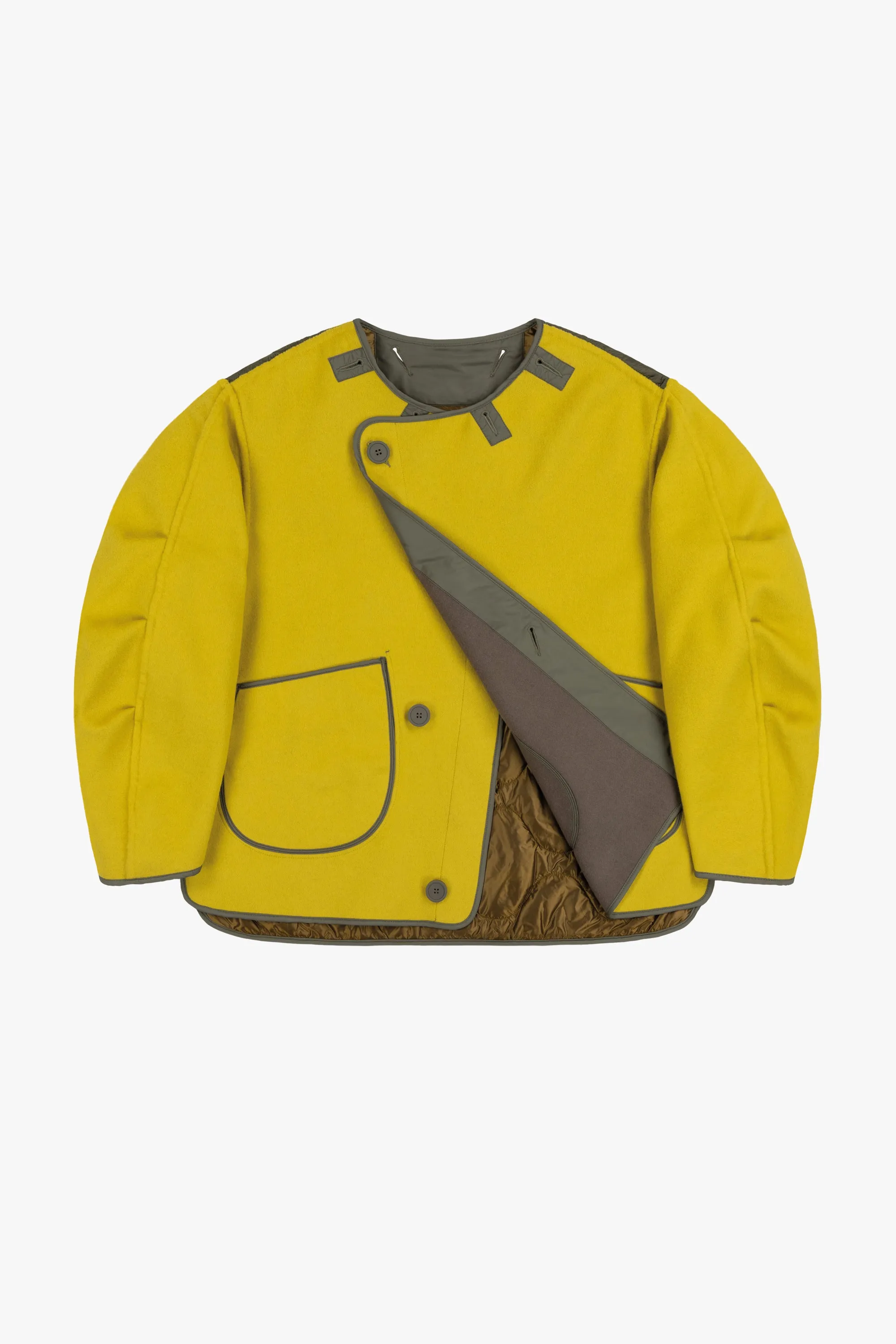 Wool Cropped Peacoat - Olive / Chartreuse