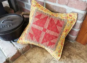 Yellow and Red Floral Throw Pillow, 16 inch square