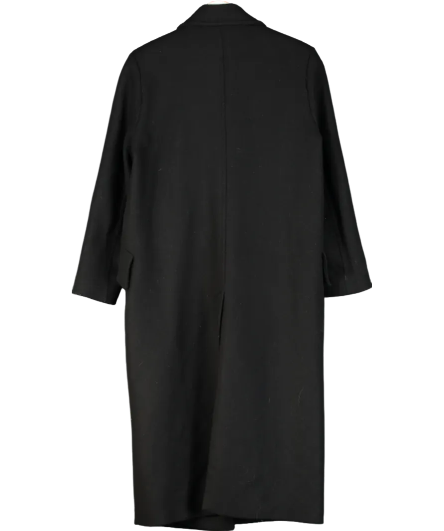 ZARA Black Black Double Breasted Overcoat UK M